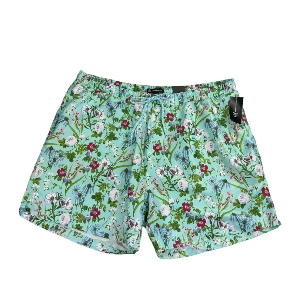 INC Mens Evan Garden Quick-Dry Floral Mesh Lined Swim Trunks Aqua Blue XL